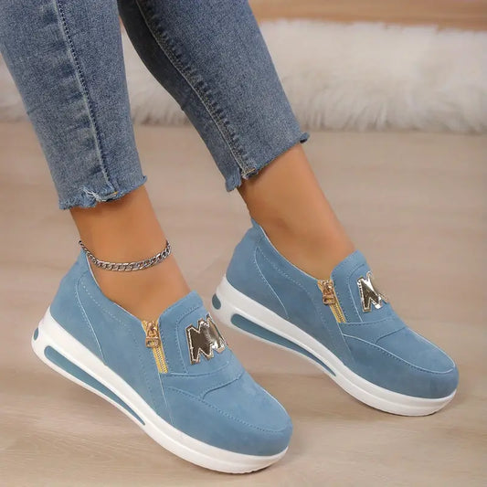 Last day 50% Off❤️ Women's Casual Platform Slip On Sneakers, Side Zipper Low Top Running Shoes, Casual Walking Sports Shoes