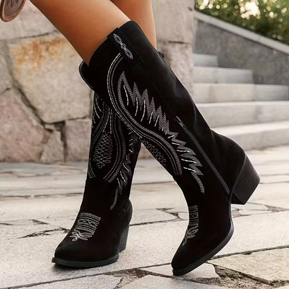 Last day 49% Off❤️ Women's Embroidered Cowboy Boots - Wide Calf Mid-Heel Western Boots with Zipper Closure