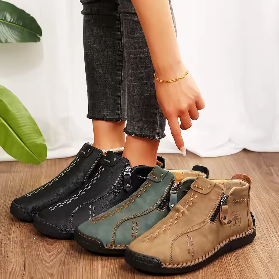 Women’s Hand-Stitched Comfort Ankle Boots – Easy Side Zip