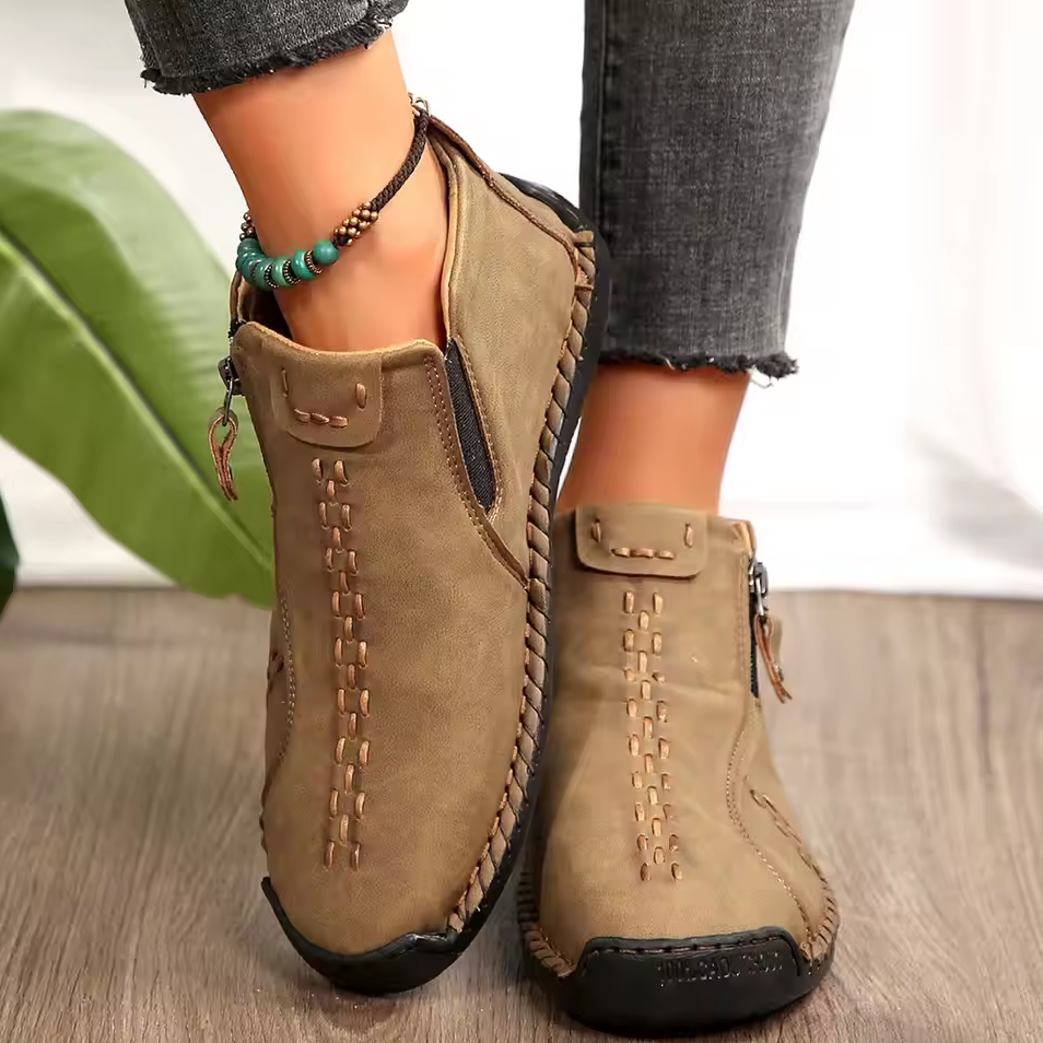 Women’s Hand-Stitched Comfort Ankle Boots – Easy Side Zip