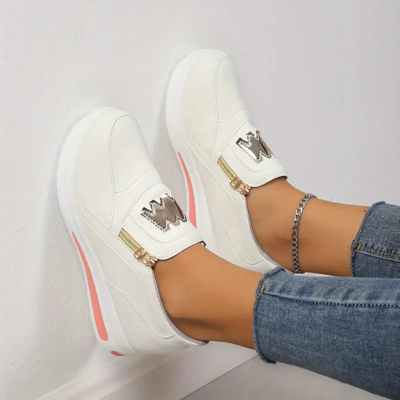 Last day 50% Off❤️ Women's Casual Platform Slip On Sneakers, Side Zipper Low Top Running Shoes, Casual Walking Sports Shoes