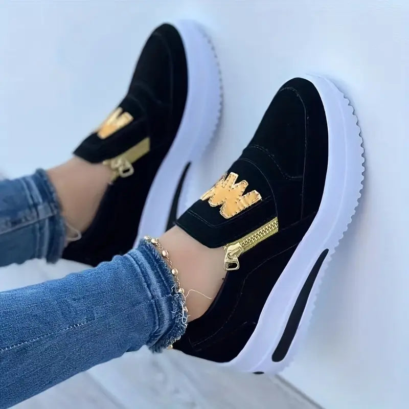 Last day 50% Off❤️ Women's Casual Platform Slip On Sneakers, Side Zipper Low Top Running Shoes, Casual Walking Sports Shoes